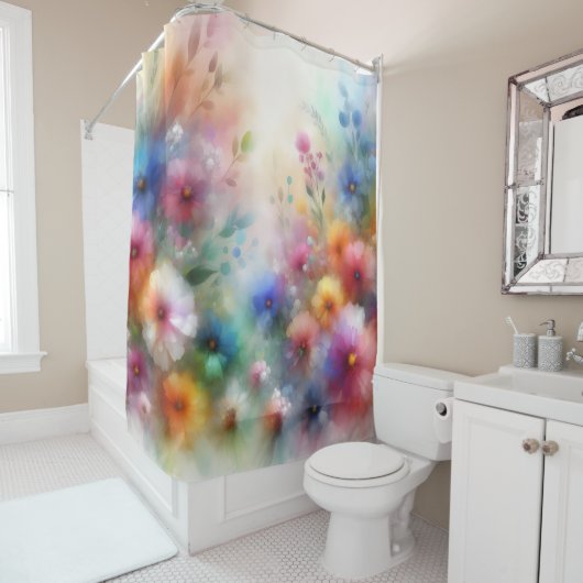 Abstract Watercolor Florals Shower Curtain Douchegordijn (In situ)