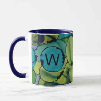 Abstract Watercolor Green Teal Blue Monogram Mug Mok