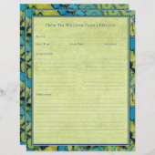 Abstract Watercolor Green Teal Recipe Paper Sheet (Voorkant / Achterkant)