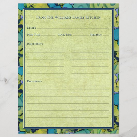 Abstract Watercolor Green Teal Recipe Paper Sheet (Voorkant)