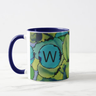 Abstract Watercolor Groen Teal Blauwe Monogrammok Mok