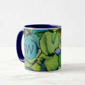 Abstract Watercolor Groen Teal Blauwe Monogrammok Mok (Voorkant links)