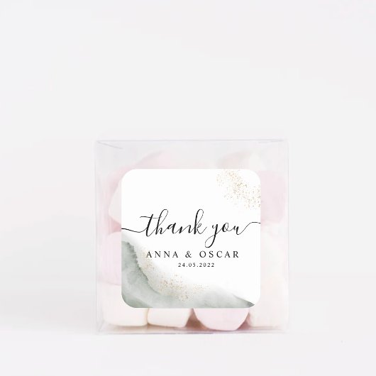 Abstract Watercolor Groene Kwaststreken & Goud Vierkante Sticker