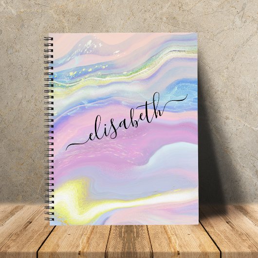 Abstract Watercolor Marmer Script Naam Monogram Notitieboek