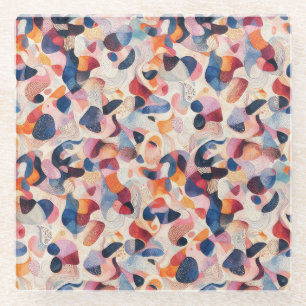 Abstract Watercolor Organisch Navy Koraal Patroon Glazen Onderzetter