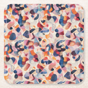 Abstract Watercolor Organisch Navy Koraal Patroon Kartonnen Onderzetters