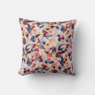 Abstract Watercolor Organisch Navy Koraal Patroon Kussen