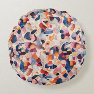 Abstract Watercolor Organisch Navy Koraal Patroon Rond Kussen