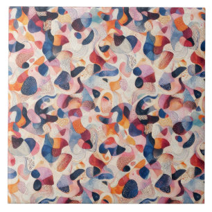 Abstract Watercolor Organisch Navy Koraal Patroon Tegeltje
