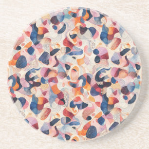 Abstract Watercolor Organisch Navy Koraal Patroon Zandsteen Onderzetter
