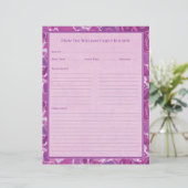 Abstract Watercolor Purple Pink Recipe Paper Sheet (Staand voorkant)