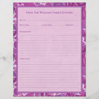 Abstract Watercolor Purple Pink Recipe Paper Sheet