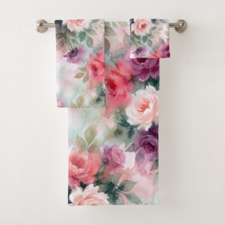 Abstract Watercolor Roses Pattern –Romantic Floral Bad Handdoek