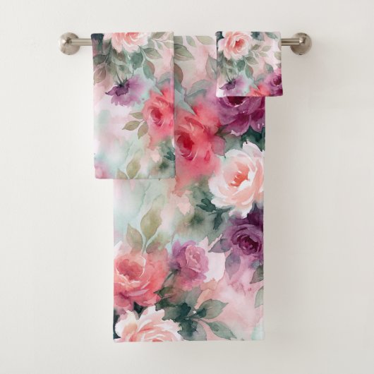 Abstract Watercolor Rozen Patroon – Romantisch Blo Bad Handdoek (Insitu)