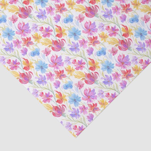 Abstract Watercolor Style Flowers Pink Blue Yellow Tissuepapier (Detail)