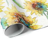 Abstract Watercolor Sunflowers Seamless Pattern  Cadeaupapier (Rol Hoek)