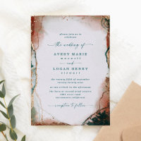 Abstract Watercolor Teal Wedding Real Rose Gold