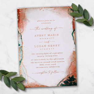 Abstract Watercolor Teal Wedding Real Rose Gold Folie Uitnodiging