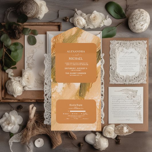 Abstract Watercolorpenseelstreek Bruiloft All In One Uitnodiging