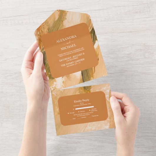 Abstract Watercolorpenseelstreek Bruiloft All In One Uitnodiging (Afscheurbaar)