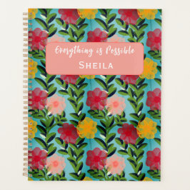 Abstract Watercolour Florals Notebook Blue Planner