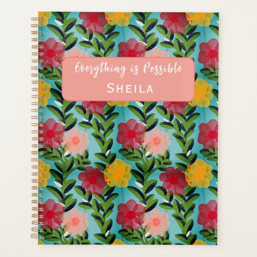 Abstract Watercolour Florals Notebook Blue Planner (Voorkant)
