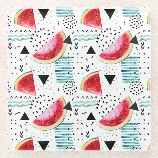 Abstract watermeloenpatroon glazen onderzetter (Voorkant)