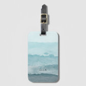 Abstract waterverf blauw zee bagagelabel (Voorkant (verticaal))