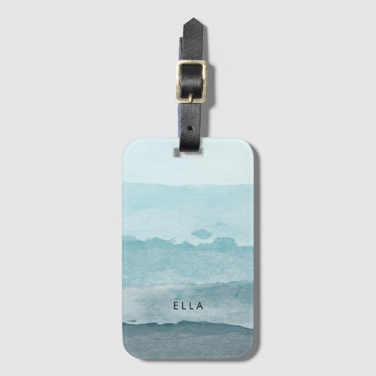 Abstract waterverf blauw zee bagagelabel (Voorkant (verticaal))