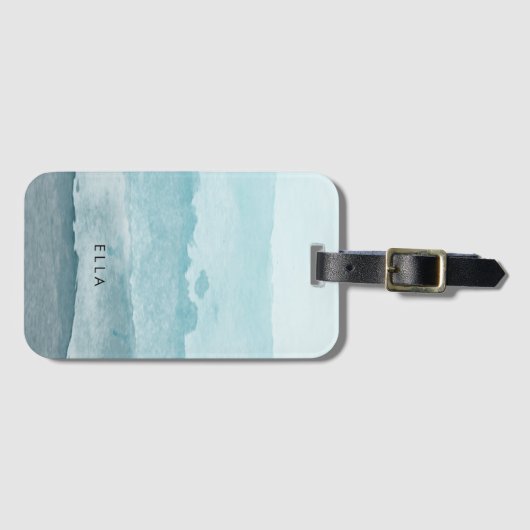 Abstract waterverf blauw zee bagagelabel (Voorkant (horizontaal))