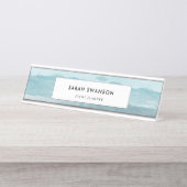 Abstract waterverf blauw zee bureau naambordje (Voorkant)