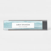 Abstract waterverf blauw zee bureau naambordje (Voorkant)