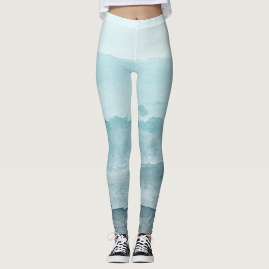 Abstract waterverf blauw zee leggings (Voorkant)