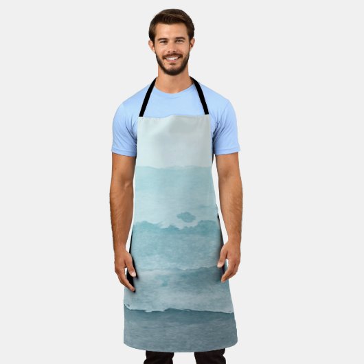 Abstract waterverf blauw zee schort (Gedragen)