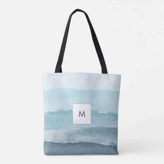 Abstract waterverf blauw zee tote bag (Achterkant)