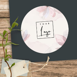 Abstract Waterverf Bloem Bedrijfslogo met Roze Tin Ronde Sticker