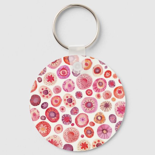 Abstract Waterverf Bloem Cirkel Roze Sleutelhanger (Voorkant)