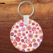 Abstract Waterverf Bloem Cirkel Roze Sleutelhanger (Voorkant)