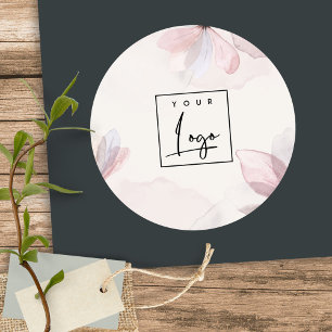 Abstract Waterverf Bloemend Bedrijfslogo met Roze Ronde Sticker
