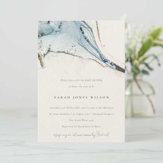 Abstract Waterverf Blue Gold Beachy Baby shower Kaart (Staand voorkant)