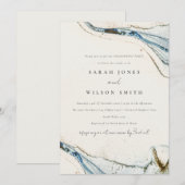 Abstract Waterverf Blue Gold Beachy Verloving Kaart (Voorkant / Achterkant)