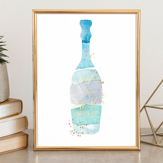 Abstract Waterverf Blue Ocean Message in a Bottle Folie Afdrukken
