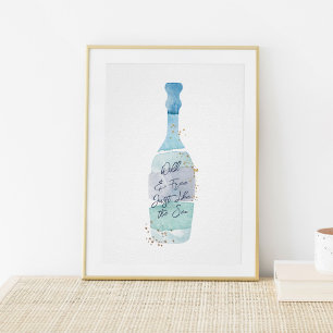 Abstract Waterverf Blue Ocean Message in a Bottle Poster