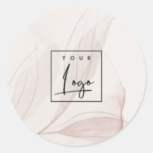 Abstract Waterverf Blush Blad Logo voor Bedrijven Ronde Sticker
