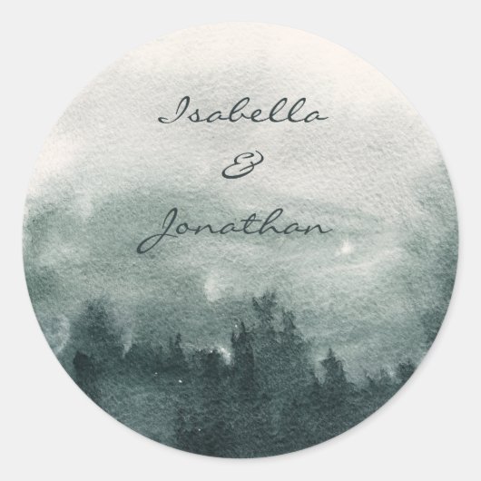 Abstract Waterverf boslandschap Ronde Sticker (Voorkant)