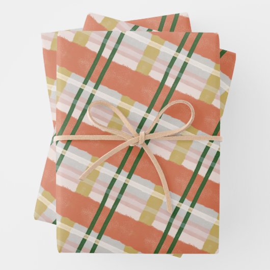 Abstract Waterverf Festive Oranje & Groen Patroon Inpakpapier Vel (In situ)