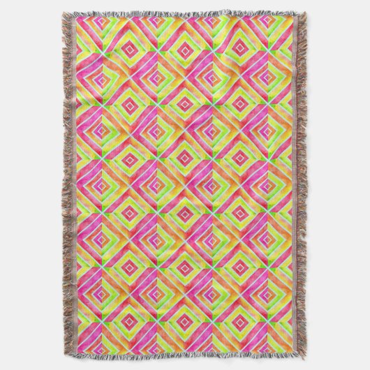 Abstract waterverf geometrisch roze groen patroon deken (Voorkant Verticaal)