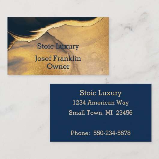 Abstract Waterverf goud op Navy Blue Visitekaartje (Voorkant / Achterkant)