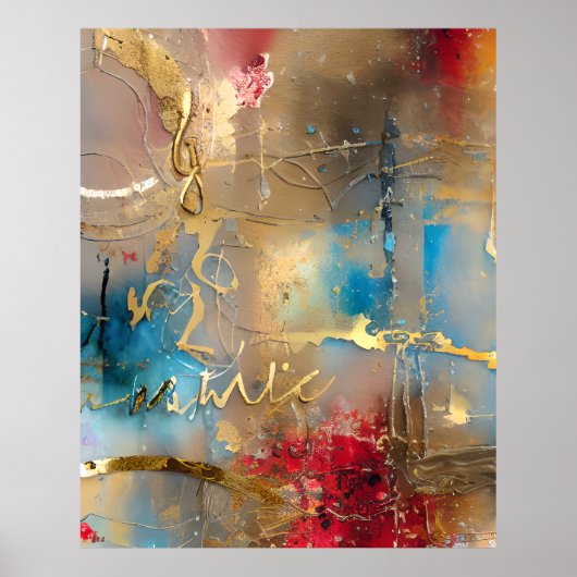 Abstract Waterverf goudrood blauw Poster (Voorkant)