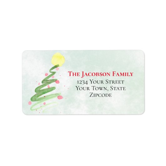 Abstract Waterverf kerstboomruitadres Etiket (Voorkant)